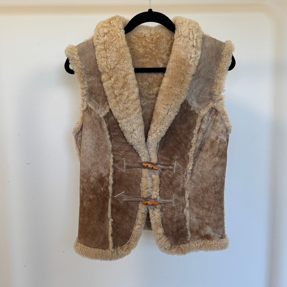 Women's Shearling Vest in Brown and Cream